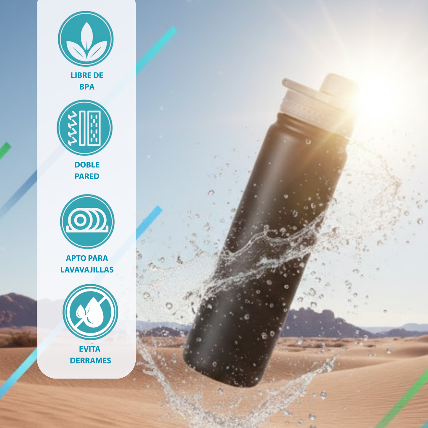 Botella Térmica Deportiva de Doble Pared. Ideal para "Peak Performance" 800 ml