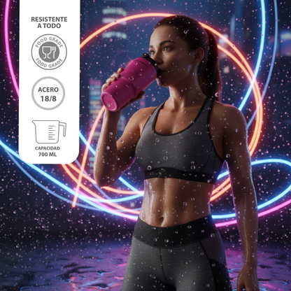 Termo de Acero Inoxidable 700ml con Asa - Botella Térmica Antigoteo de Alta Resistencia - Mantiene Temperatura 12 Horas - Disponible en Negro, Blanco y Magenta.