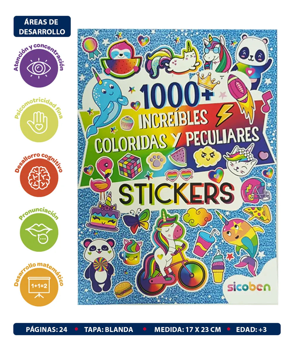 Libro Infantil 1000 + Stickers Increíbles Para Niñas +3 Años