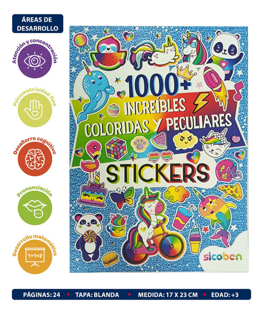 Libro Infantil 1000 + Stickers Increíbles Para Niñas +3 Años