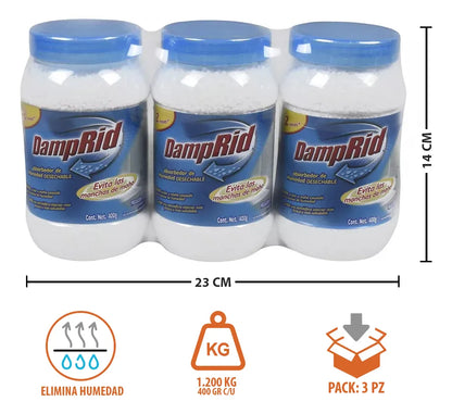Pack de 3 Absorbedores de Humedad DampRid 400g - Control Total de Moho y Olores