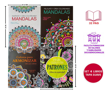 Set De 4 Libros Para Colorear Mándalas. Relájate E Inspírate