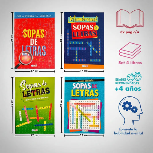 Set De 4 Libros De  Asombrosas Sopas De Letras Pasatiempos