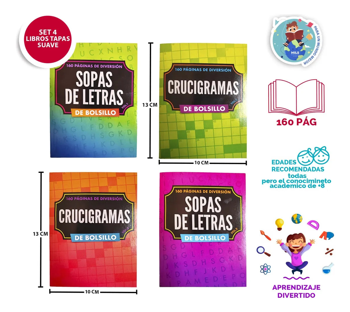 Set 4 Libros: Crucigramas Y Sopas De Letras. Pasatiempos