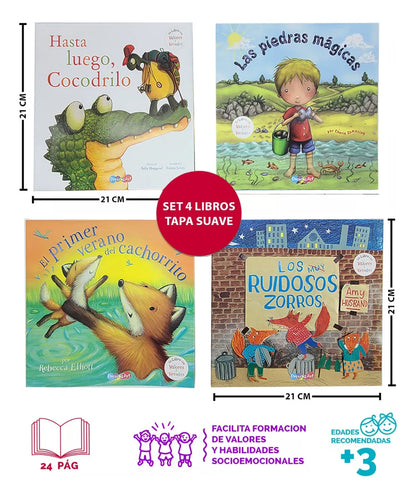 Set 4 Libros De Cuentos De Animales Con Valores Y Virtudes