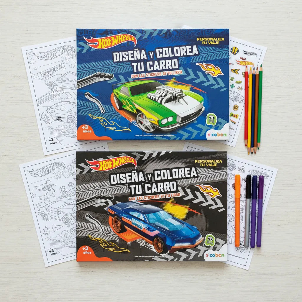 Set 2 Blocks Para Colorear + Stickers Crea Tu Hot Wheels