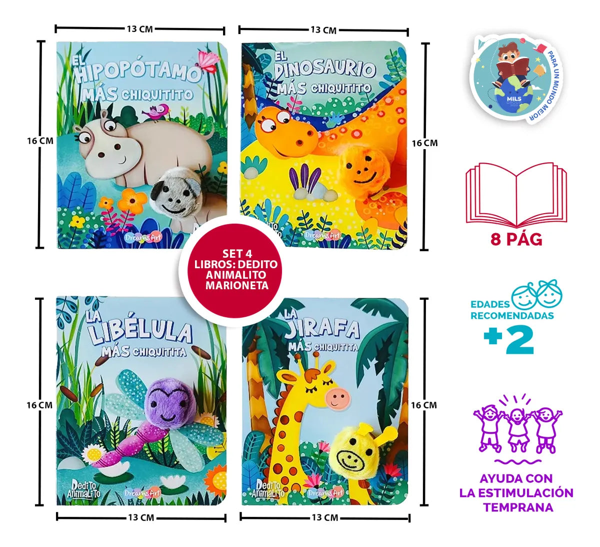 Set De 4 Libros Para Niños- Dedito Animalito Marioneta
