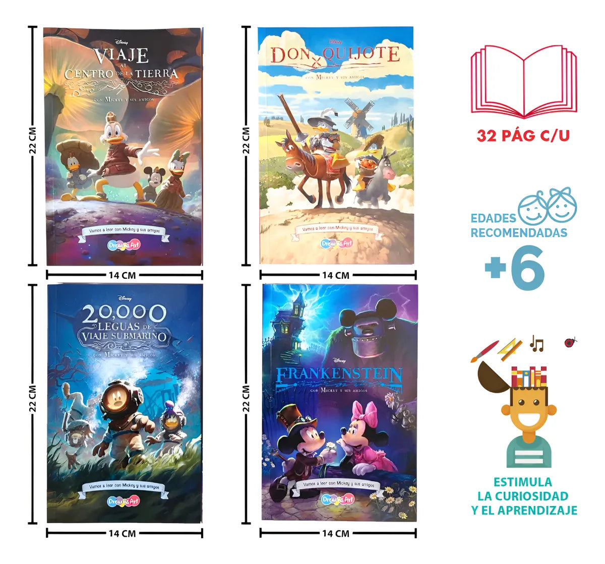 4 Libros Clásicos Literatura Infantil Vol. 2 Disney Mickey +6 Años