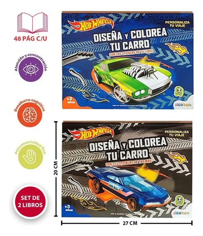 Set 2 Blocks Para Colorear + Stickers Crea Tu Hot Wheels