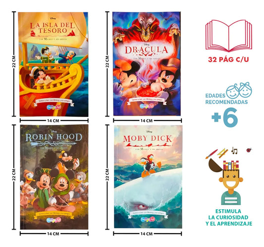 4 Libros Clásicos Literatura Infantil1 Disney Mickey +6 Años