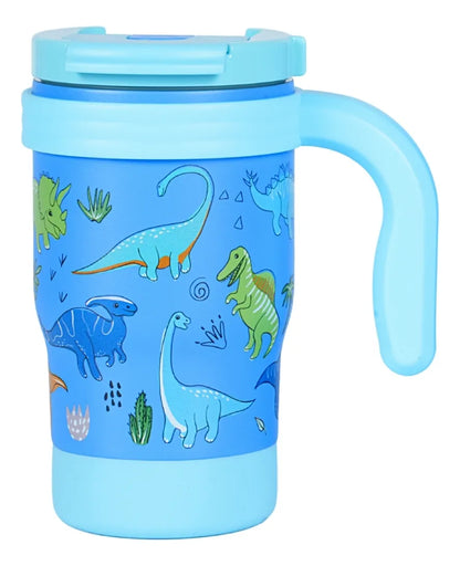Termo Para Niños Con Popote Y Asa 450ml Libre De BPA Unicornio/Dino