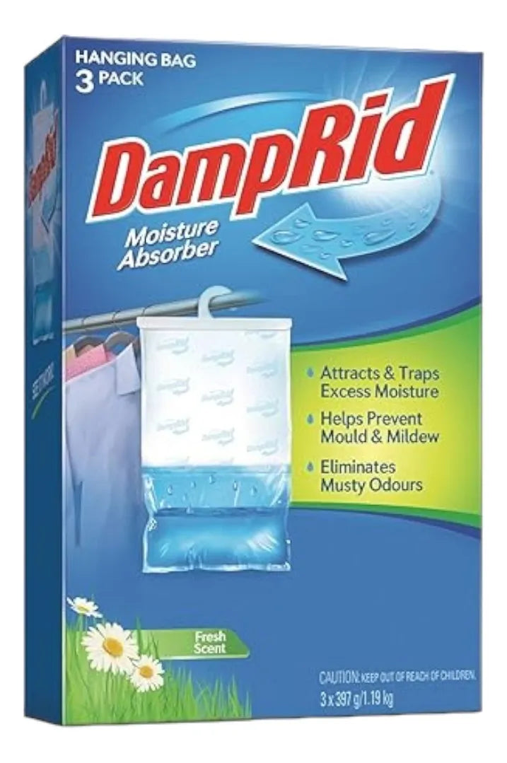 DampRid Absorbente de Humedad para Colgar - Pack de 3 Piezas Aroma Fresco