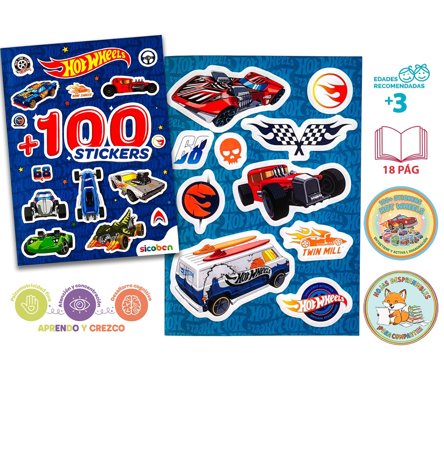 Libro: 100 + Stickers Hot Wheels. +100 Increibles Stickers