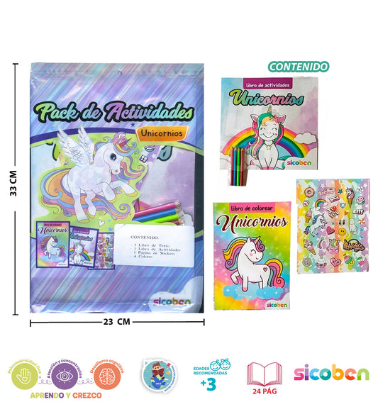 Pack De Actividades Unicornios: 2 Libros, Stickers Y Colores