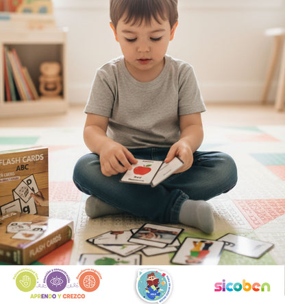 Set 3 Tarjetas Educativas Bilingües Abc/acciones/colores