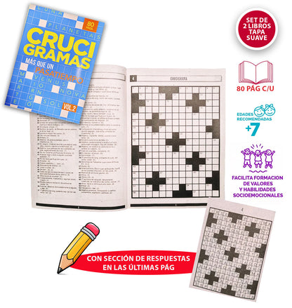 Set De 2 Crucigramas Vol. 1 Y 2 80 Páginas C/u