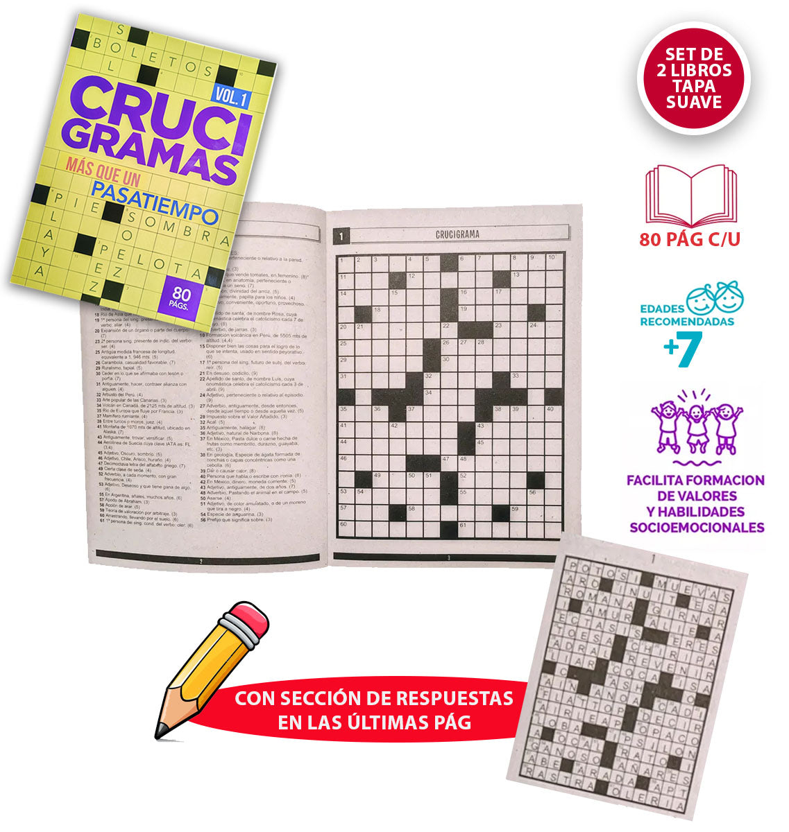 Set De 2 Crucigramas Vol. 1 Y 2 80 Páginas C/u