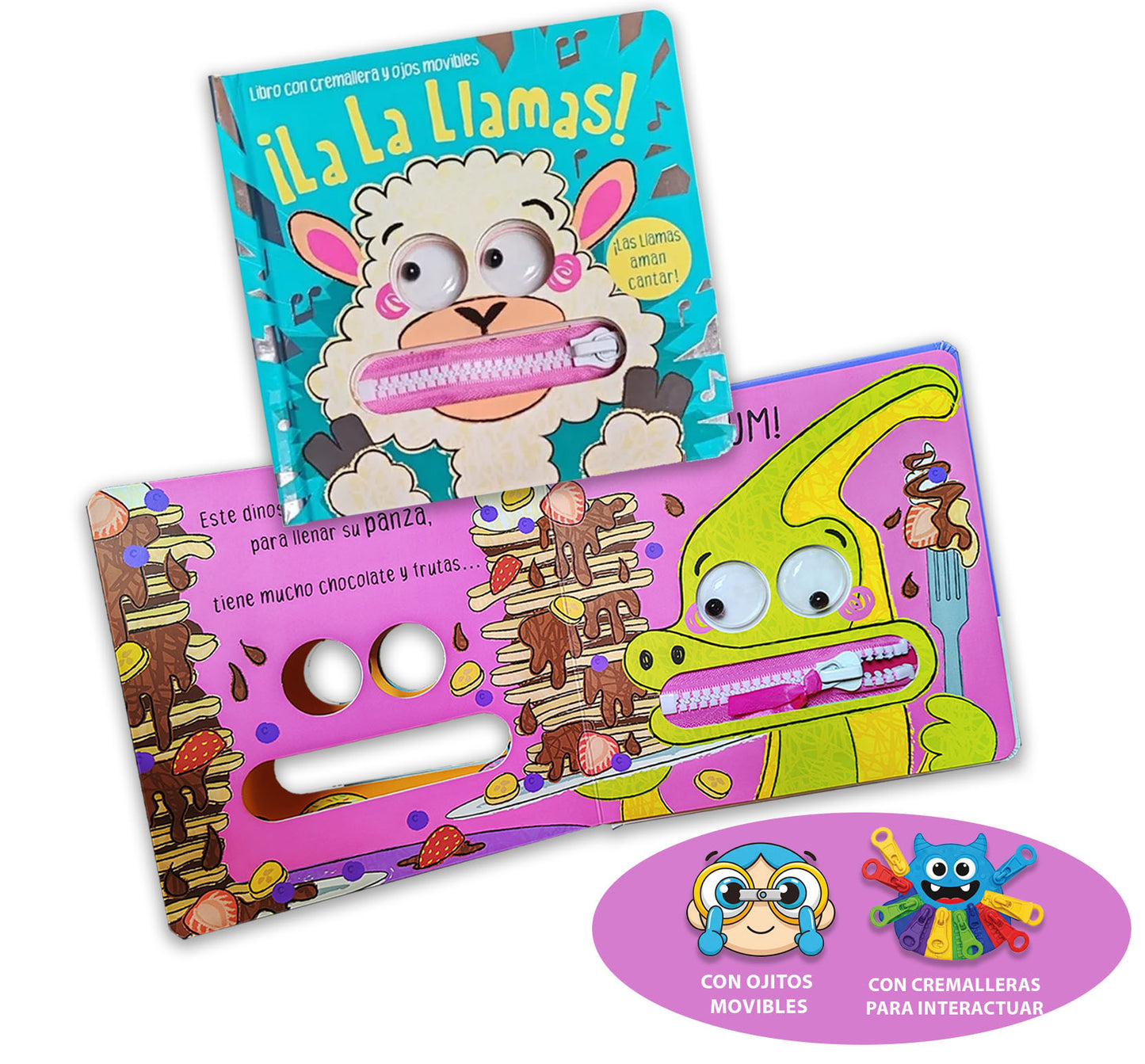 Set De 2 Libros Para Niños Ojos Movibles Y Zipper