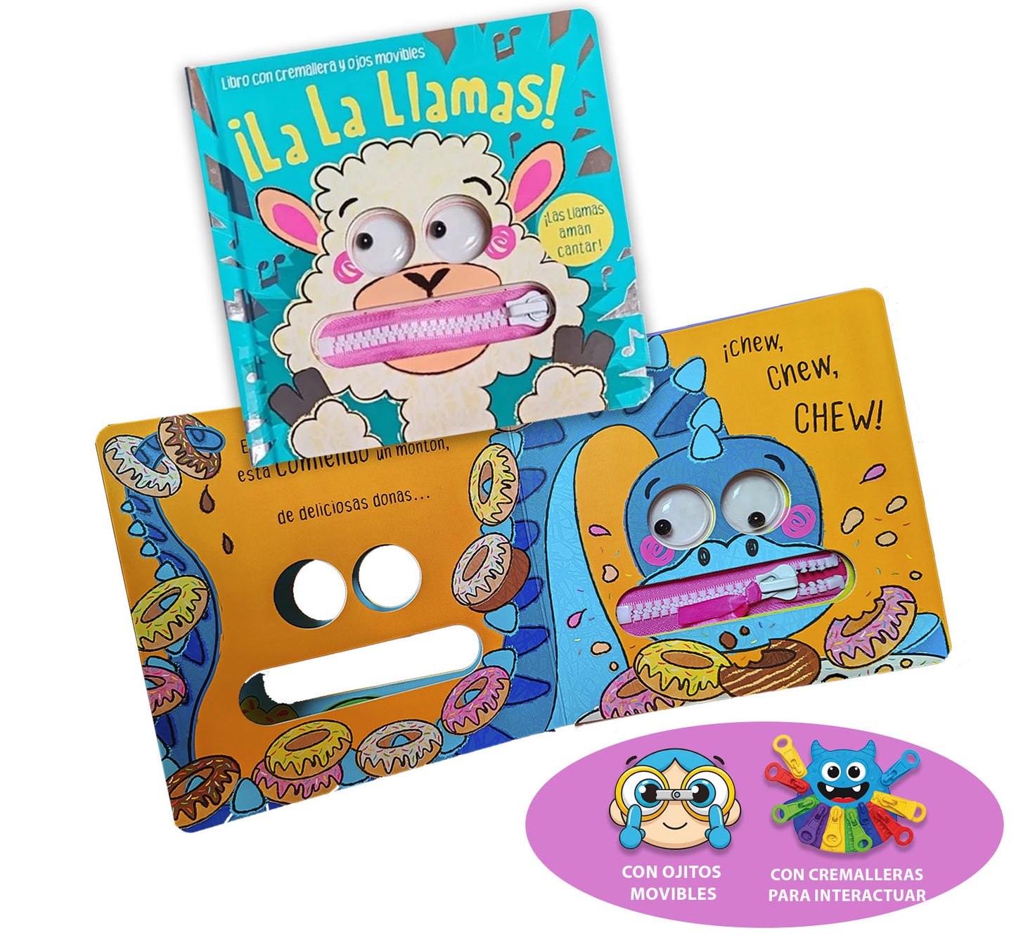 Set De 2 Libros Para Niños Ojos Movibles Y Zipper