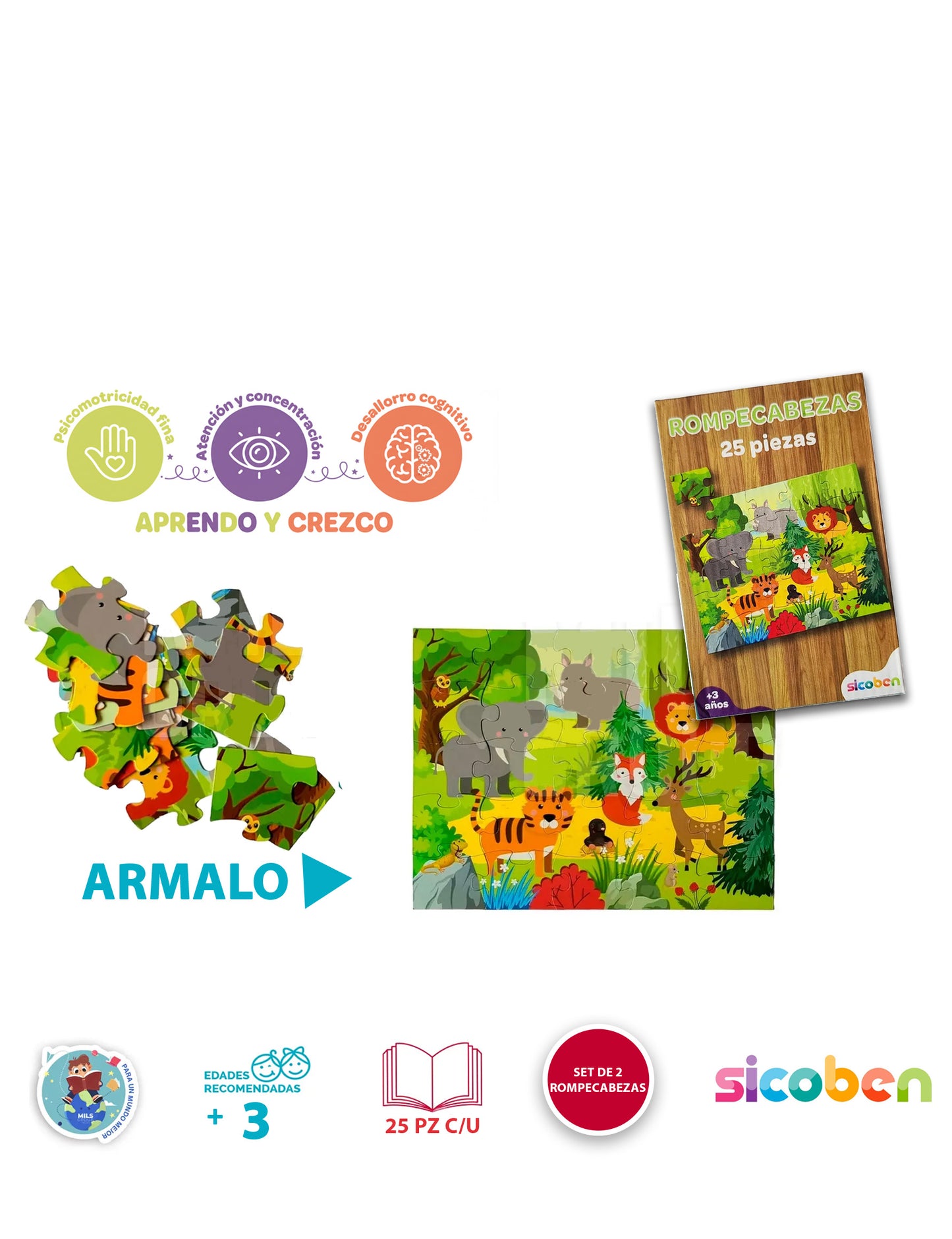 Set De 2 Rompecabezas Para Niños De 25 Pzs (+3 Años)