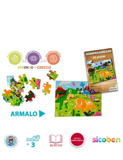 Set De 2 Rompecabezas Para Niños De 25 Pzs (+3 Años)