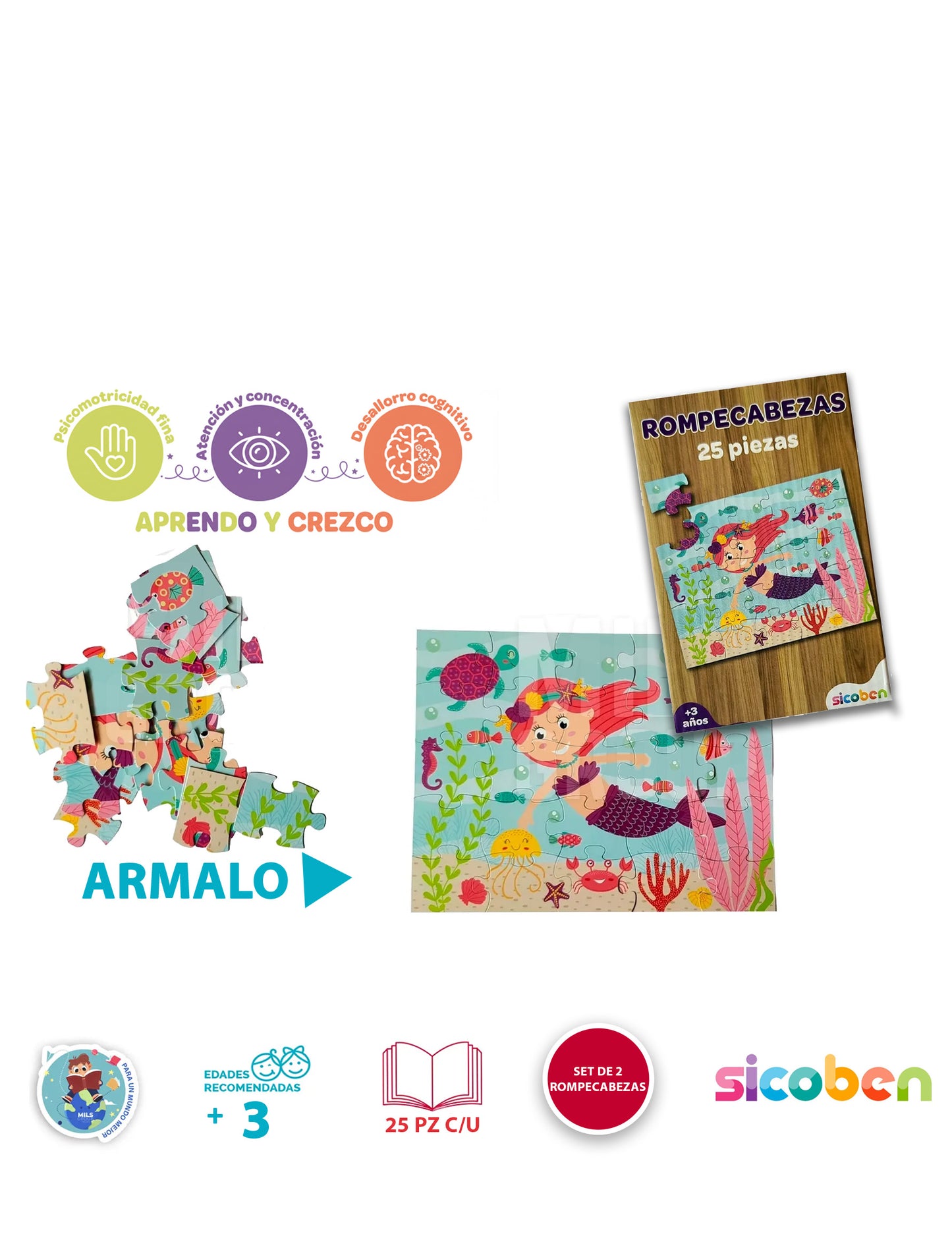 Set De 2 Rompecabezas Para Niños De 25 Pzs (+3 Años)