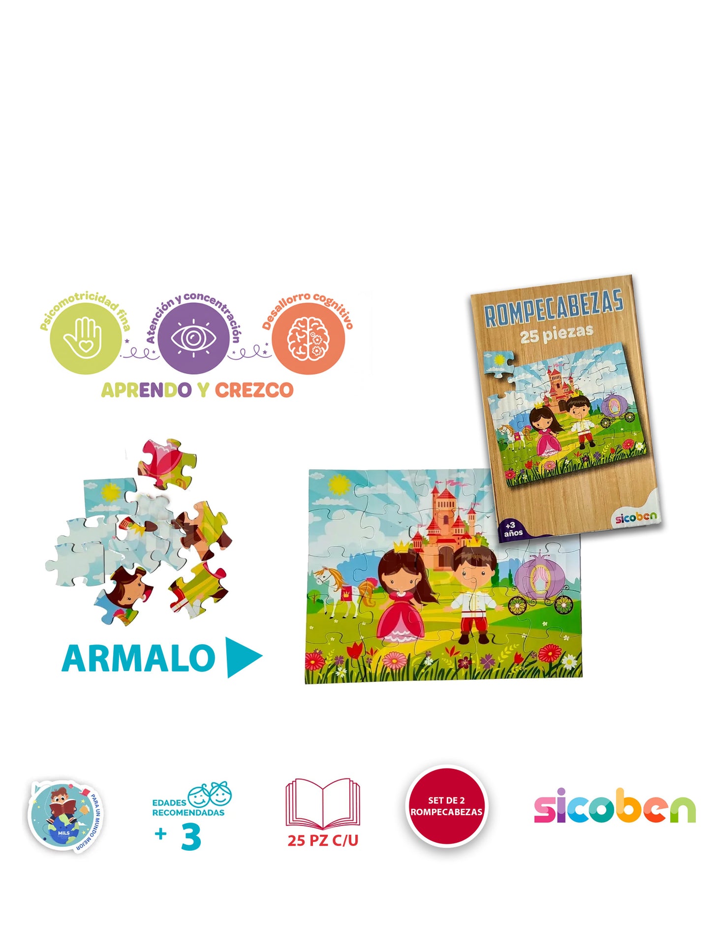 Set De 2 Rompecabezas Para Niños De 25 Pzs (+3 Años)