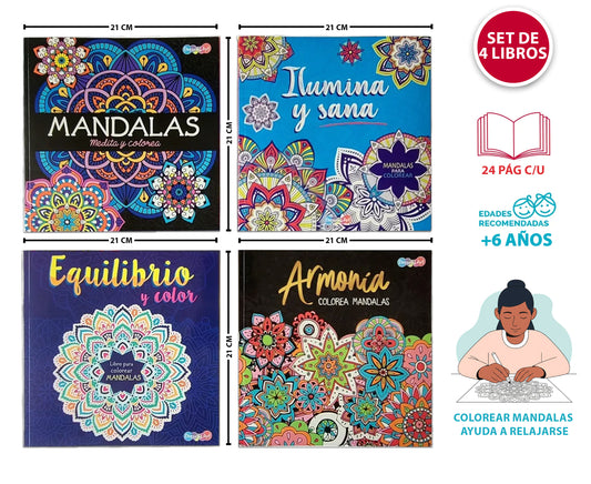 Set De 4 Libros Mandalas Colorea Para La Mente