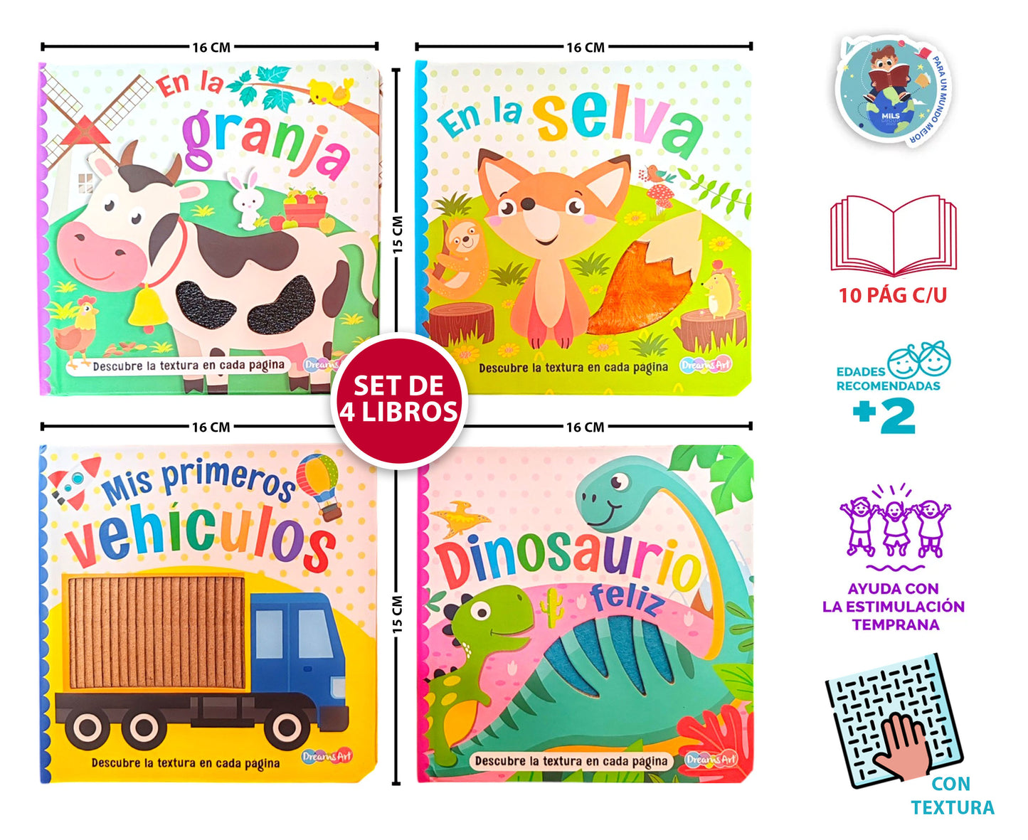 Set De 4 Libros Para Niños Toca Y Siente Texturas +2 Años