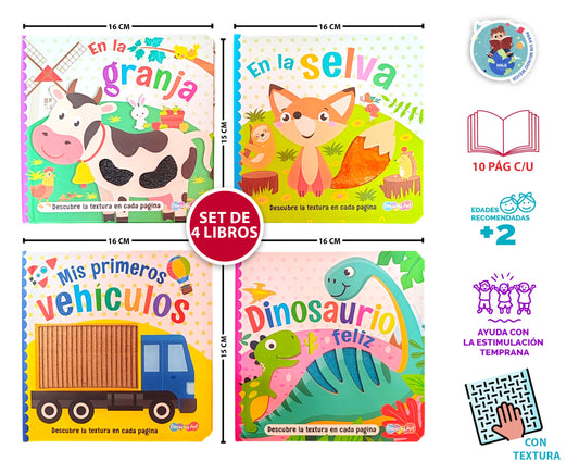Set De 4 Libros Para Niños Toca Y Siente Texturas +2 Años