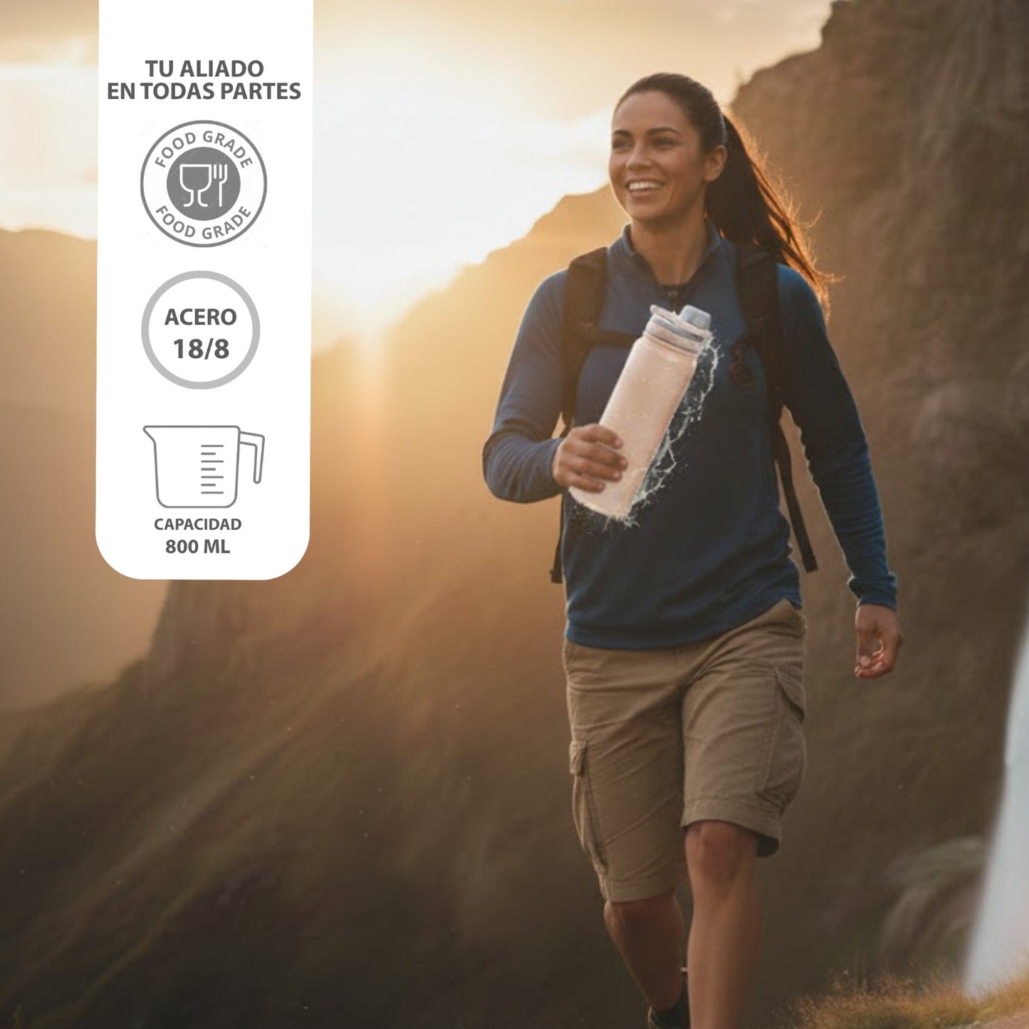 Botella Térmica Deportiva de Doble Pared. Ideal para "Peak Performance" 800 ml